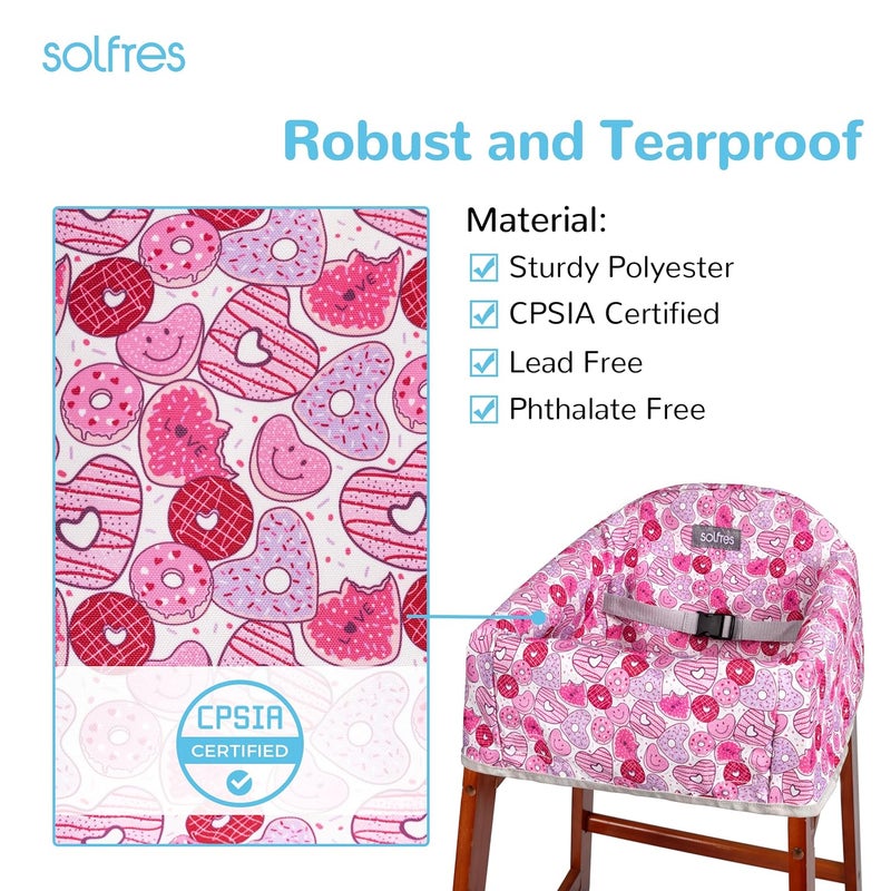 Solfres Dual-Belt High Chair Cover, Baby High Chair Cover, Upgrade Version, for Wooden or Restaurant High Chair, Sturdy and Robust Material, Heart-Shaped Donut, Pink Hot Pink Lilac - Image 4